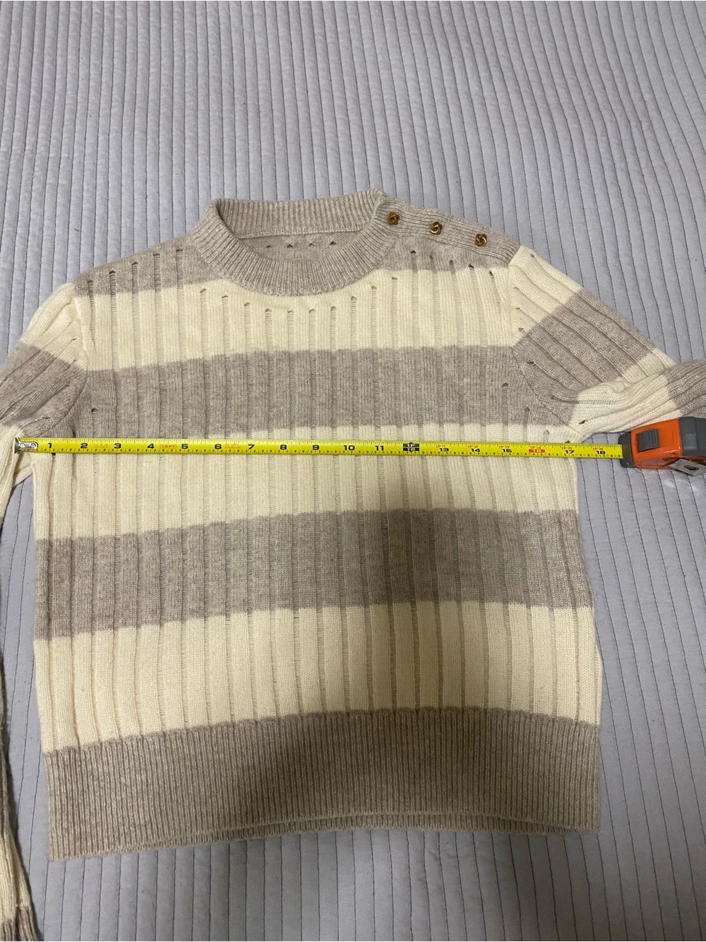 Max Mara Alfeo Striped Rib Wool Cashmere Cropped Sweater Gold Buttons Small - Picture 11 of 12